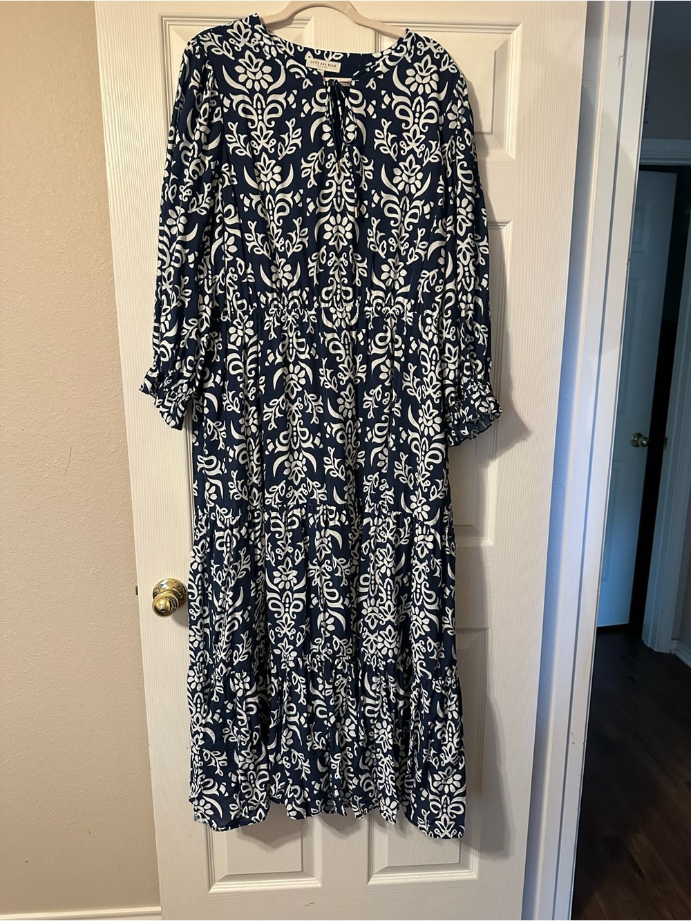 Skies Are Blue Navy and White Printed Maxi Dress